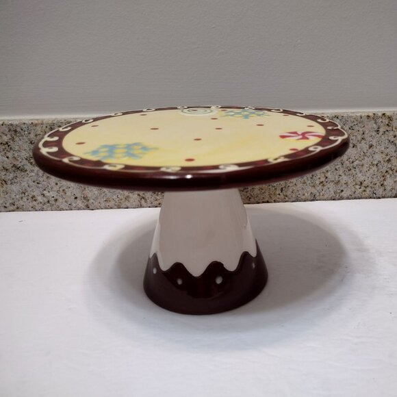 Hand-Painted Ceramic Cake Stand With Festive Design 8" Diameter Mambo Group - Picture 3 of 9